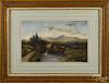 French pastel on paper landscape, signed indistinctly and dated 1857 lower right, 13 1/2'' x 22''.