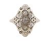 Ladies Art Deco 14k White Gold & Diamond Dome Ring