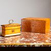 Burlwood Table Box and a Fruitwood Box with St. Louis Cut Glass Scent Bottles