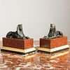 Pair of Black Painted Bronze Sphinxes on Faux Porphyry Bases