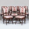 Set of Nine William IV Carved Mahogany and Upholstered Dining Chairs