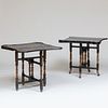 Rare Matched Pair of Chinese Export Black Lacquer and Parcel-Gilt Games Tables