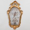 Pair of Italian Rococo Carved Giltwood Etched Glass Mirrors 