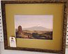 framed print w/ some oil embellishments Mt Etna by Sarah Cole 1846-1852, sister of Thomas Cole