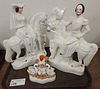 tray vintage Staffardshire figurines the Duke and Dutchess Cambridge 14"H x 10"L and vase w/swans and cygnets 