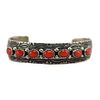 Wilbert Benally - Navajo - Coral and Silver Bracelet with Stamped Design c. 1970s, size 6.25 (J90885B-0923-012)