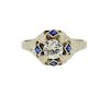 Art Deco 18k Gold Diamond Sapphire Engagement Ring