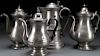 3 EARLY AMERICAN PEWTER COFFEE POTS & FLAGON