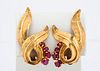 Retro 14K Gold and Ruby Ear Clips