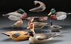 EIGHT CARVED AND PAINTED WOOD DECOYS, 20TH C