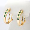 Emerald, Diamond and 14K Yellow Gold Hoop Earrings