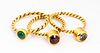 Three 18K Gold Vintage Gemstone Twist Rings