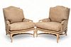 Kreiss (American) Fauteuil Style Suede Arm Chairs, H 40" W 33" Depth 39" 2 pcs