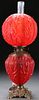 RED "BEADED DRAPE" VICTORIAN PARLOR LAMP