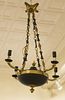 EMPIRE STYLE PATINATED AND GILT-METAL FOUR-LIGHT HALL CHANDELIER