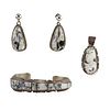  NO RESERVE Navajo - White Buffalo and Sterling Silver Pendant, Bracelet, and Post Earrings Set c. 1990s (J15993)
