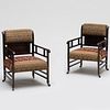 Pair of Edward William Godwin Style Anglo-Japanese Stained Beech Armchairs