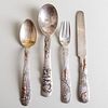 Tiffany & Co. Mixed Metal and Silver 'Japanese Style' Three Piece Child's Flatware Set and Another Child's Spoon