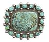 LARGE NATIVE AMERICAN SILVER & TURQUOISE BUCKLE