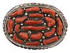 NATIVE AMERICAN STERLING SILVER & RED CORAL BUCKLE