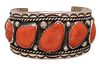 NAVAJO STERLING SILVER & RED CORAL CUFF BRACELET