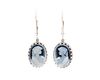 Pair of White Gold & Cameo Dangle Earrings