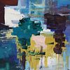 SIGNED OIL ON CANVAS PAINTING ABSTRACT COMPOSITION