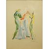 Salvador Dalí, Spanish (1904-1989) 1989 Woodcut, La Danse (Dante and les servantes)