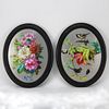Pair of French Platinum Ground Porcelain Plaques, painted with floral and bird still life decoration
