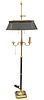 Brass Two Arm Standing Floor Lamp With Tole Shade