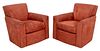 Profiles Suede Upholstered Club Chairs, Pair