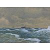 Early 20th Century Russian Ukrainian Watercolor and Gouache on Paper "Ship In Choppy Seas" Signed in Cyrillic M