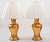 Modern Gold-Tone Table Lamps, Pair