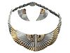 Erte "Nile" Gold & Silver Necklace & Earring Set