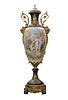 A PALATIAL SEVRES STYLE PORCELAIN ORMOLU MOUNTED COVERED URN, 19TH CENTURY