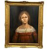 PORTRAIT OF YOUNG LADY WEARING GOLDEN LOCKET OIL PAINTING