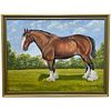  ENGLISH SHIRE CART PLOUGH HORSE OIL PAINTING