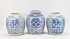 TRIO OF VINTAGE BLUE AND WHITE GINGER JARS