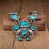 Navajo Squash Blossom Necklace with Large Turquoise Nuggets