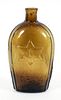 Amber Blown Molded Glass American Masonic Flask 