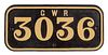 GWR Cast Iron Cabside Numberplate 3036 ex Rod Class 2-8-0
