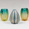 Pair of Barovier & Toso Italian Ribbed Glass Vases