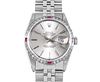 Rolex Mens Stainless Steel Silver Index White Gold Diamond And Ruby Bezel Date Watch