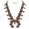 Navajo Red Coral Sterling Squash Blossom Necklace