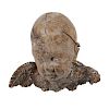 Carved Wooden Putto Head with Wings 