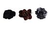 THREE CHANEL CAMELLIA FABRIC FLOWER BROOCHES