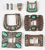 Silver and turquoise belt buckles