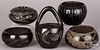 Five blackware Santa Clara Pueblo Indian pots