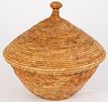 Yupik Indian sea grass lidded basket