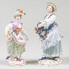 Two Meissen Figures of Women with Baskets of Flowers